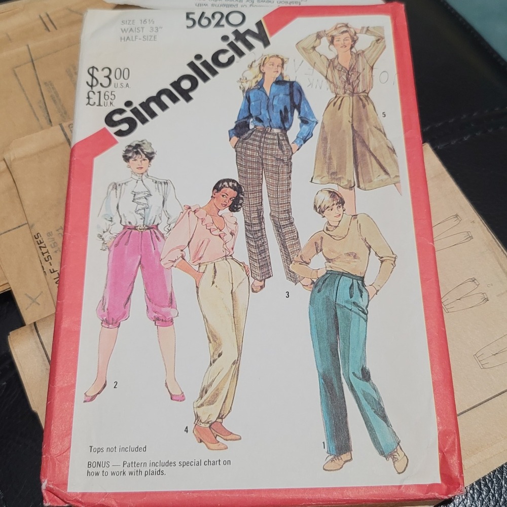 Vintage 1980s Simplicity 5620 Pants Culottes Sewing Pattern Uncut Size 16.5 W33